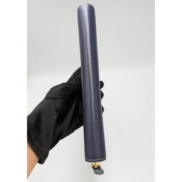 Burberry Check Zip Around Leather Wallet Dark Blue 8084516 - Picture 6 of 11